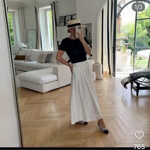 Zara Cotton Box Pleated Midi Skirt